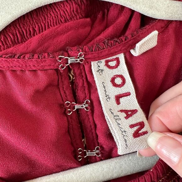 Anthropologie Dolan Red Left Coast Tansy Smocked Midi Ruffle-Shoulder Dress XS - Picture 10 of 16